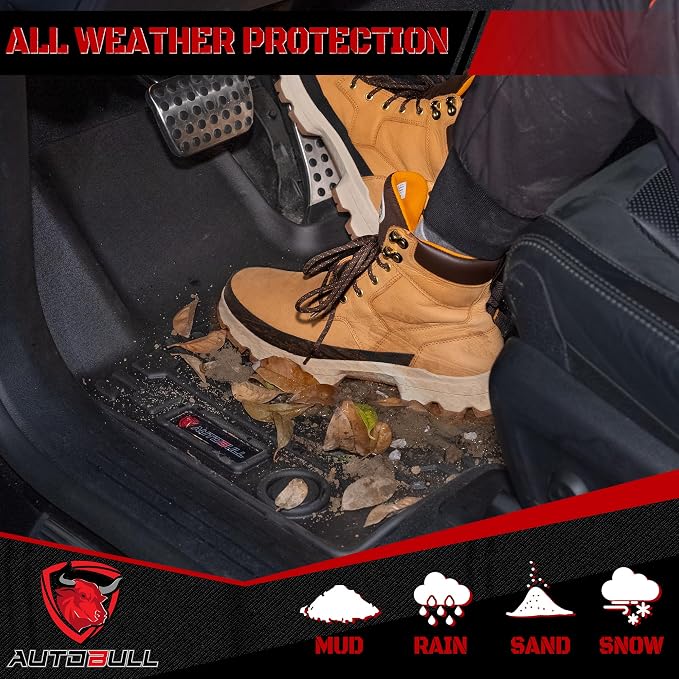Floor Mats Compatible with 2013-2018 Ram 1500 (19-24 Classic Body only) Crew Cab; 2010-2018 Ram 2500/3500 Crew Cab, All Weather TPE Floor Liners, Custom Fit Car mats, 1st & 2nd Row, Black