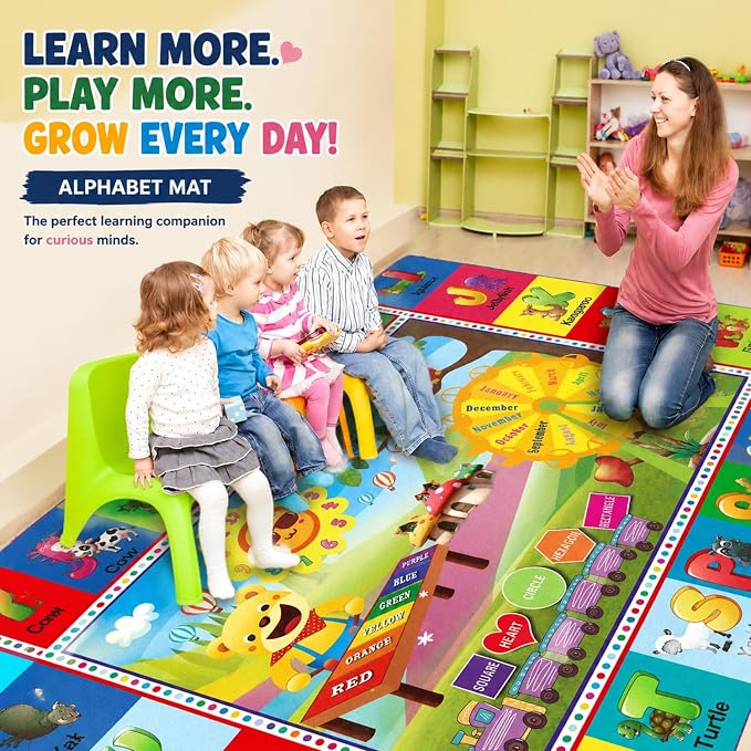 ABC Kids Play Rug, Non-Slip Classroom Carpet,78.7" x 59" | Colorful ABC pattern, soft low-pile surface, non-slip backing, ideal for playrooms and classrooms