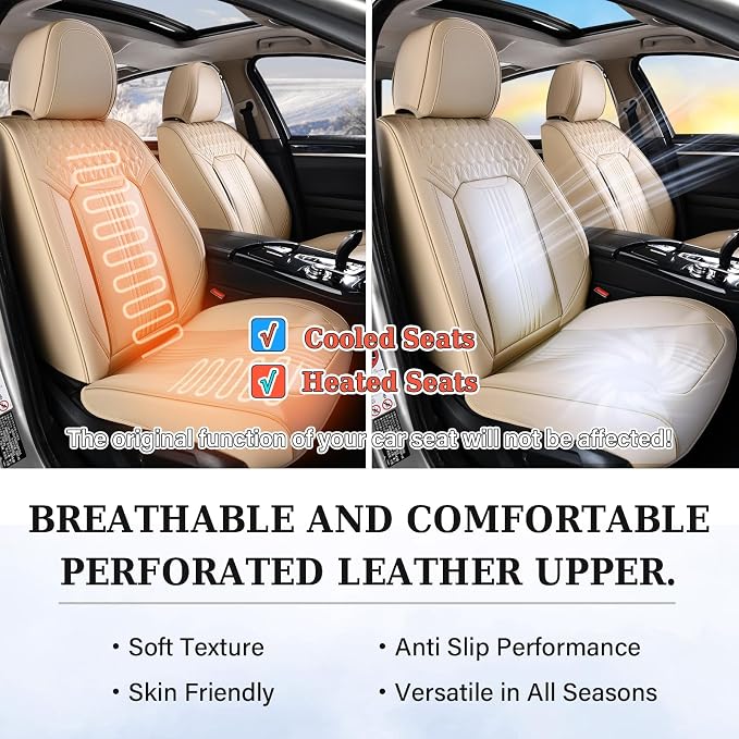 Coverado Front Seat Covers, Leather Car Seat Cover, Waterproof Car Seat Protector, Driver Seat Covers Car Seat Cushion Universal Fit for Most Cars, Beige