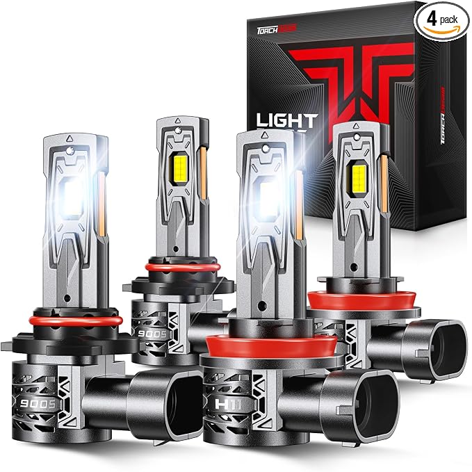 Torchbeam 2026 1500% Super Brighter 9005 H11 Bulb Combo, HB3 H8 Fog Lights Bulb 120000LM with 25000RPM Fan, 1:1 Size, 80000+ Hours, 3 Min Plug and Play, Pack of 4