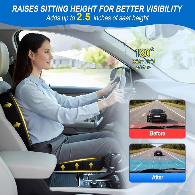 Lofty Aim Car Seat Cushion with Back Support, Lumbar Support Pillow Set | Memory Foam Car Seat Cushions for Driving, Office Chair Cushions for Back and Butt, Support for Trucks, Office Chairs, Black