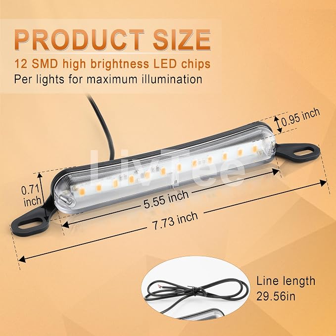 LivTee License Plate Light, Extremely Bright LED License Plate Lights Assembly for Trailer UTV ATV Truck RV Boat, Amber