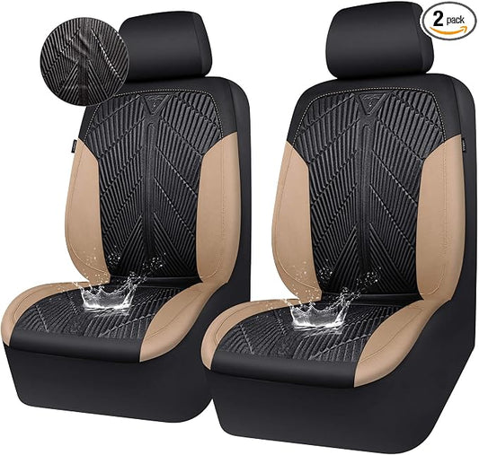 CAR PASS Waterproof Black Beige Car Seat Covers Front Seat Covers Neoprene Wetsuit,All-Weather Non-Slip Durable,Universal Fit for SUV Sedans Trucks Automotive,Airbag Compatible,3D Emboss Black Beige