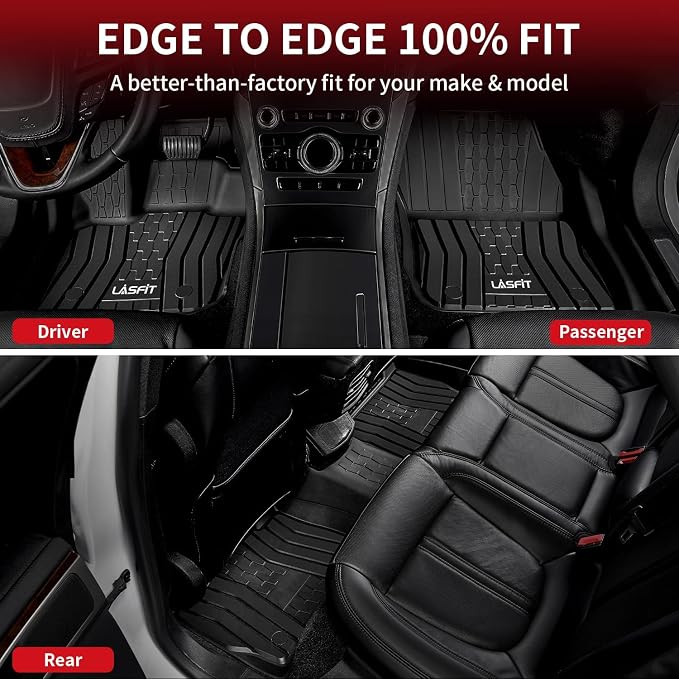 LASFIT Floor Mats for 2020-2017 Ford Fusion & Lincoln MKZ, Custom Fit Full Coverage All Weather TPE Floor Liners, Front & Rear Rows, Black