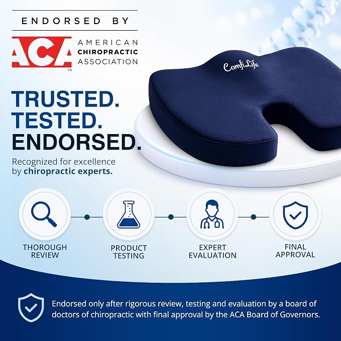 ComfiLife Gel Enhanced Seat Cushion – Office Chair Cushion – Non-Slip Gel & Memory Foam Coccyx Cushion for Tailbone Pain - Desk Chair Car Seat Cushion Driving - Sciatica & Back Pain Relief (Navy)