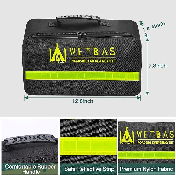 Car Roadside Emergency Kit, Auto Vehicle Safety Emergency Road Side Assistance Kits Essentials, with Jumper Cables, Safety Hammer, Reflective Warning Triangle
