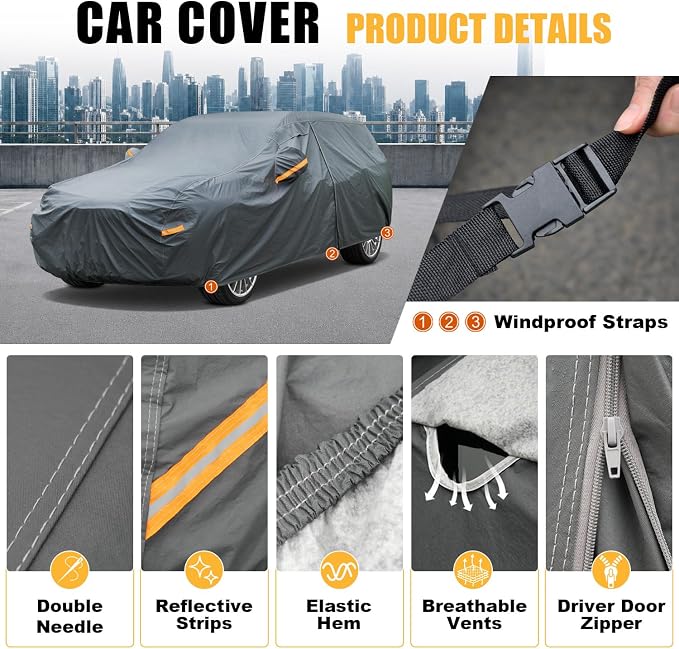 GUNHYI Premium Car Cover Custom Fit Chevrolet Traverse (2009-2026), 16 Layers Heavy Duty Car Cover Waterproof All Weather with Zipper Door for Sun Rain Snow Dust Uv Protection