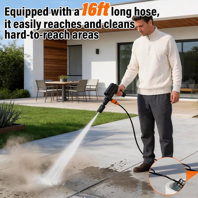 Foldable Cordless Washer Handheld Water Sprayer with 5-in-1 Nozzle & Foam Pot for Home, Bicycles, and Patio