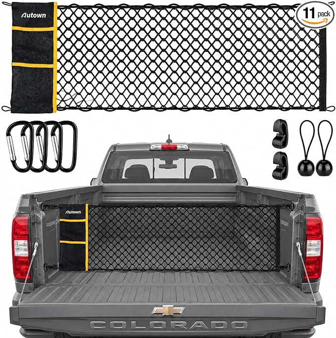 AUTOWN Truck Bed Cargo Net, Envelope Style Bed Netting for Colorado & Canyon 2026 2025-2023, Pickup Truck Bed Organizer with Upgraded 5mm Bungee & Integrated Storage Bag & Bungee Balls & Carabiners