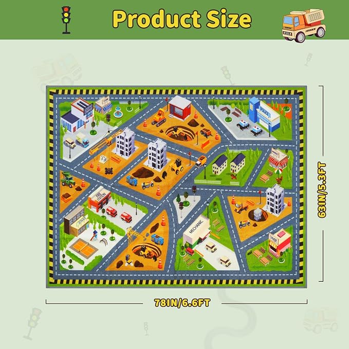 STARUIA Kids Carpet Playmat Rug, 5.3x6.6 Ultra Non-Slip Car Rug Play Mat Learn and Have Fun Educational City Road Car Carpet for Kids, Washable Car Kid Rugs for Boys Room Playroom Bedroom Nursery