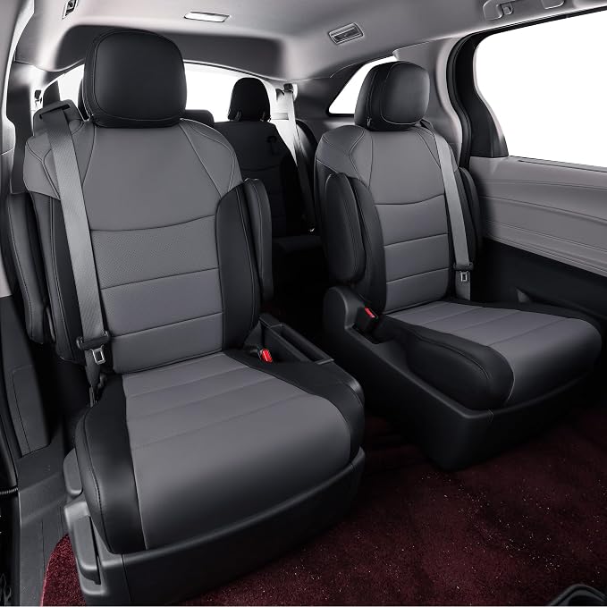 coverdream Sienna Leather Car Seat Covers Custom Fit for 2011-2020 Toyota Sienna LE,XLE,Limited,L,XLE Premium,Limited Premium,7-Seater,Full Coverage Auto Seat Protector (Full Set,Black/Gray)