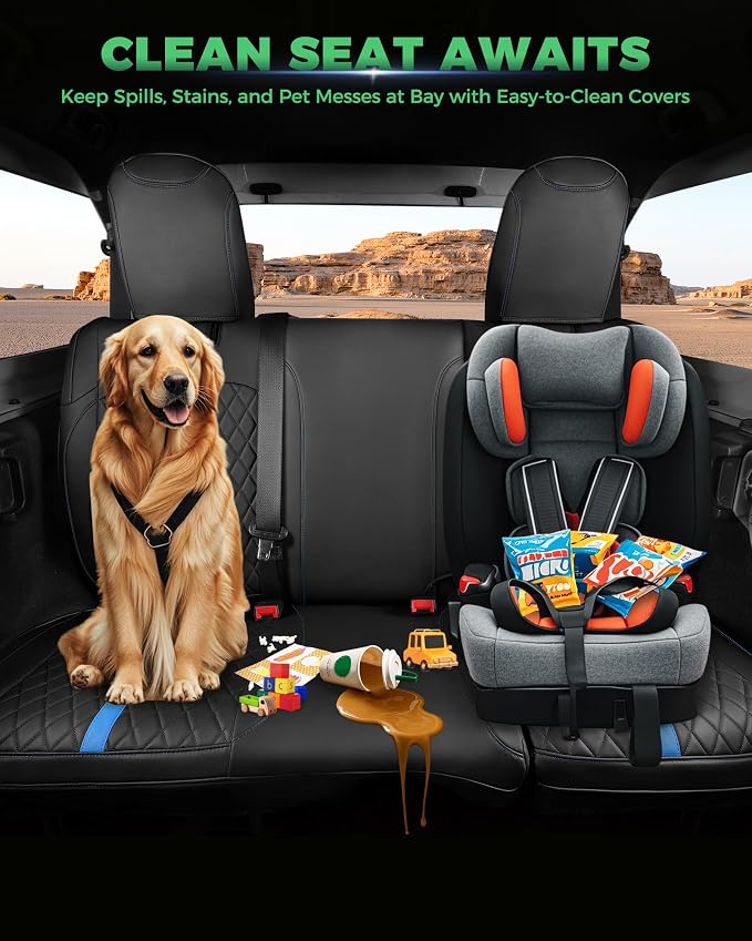 for Jeep Wrangler Seat Covers 4Door JK 2013 2014 2015 2016 2017, Custom Car Seat Cover Full Set, Luxury Leather Seat Protectors, Waterproof SUV Interior Cushions Accessories, Black Blue Trim