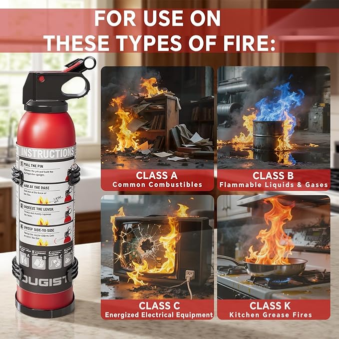 Small Fire Extinguisher for Home & Car – (4-Pack, 1.32lb Each) Portable ABC Chemical Powder Fire Extinguishing Spray | for Kitchen Grease, Electrical, Vehicle & Garage Fires, Easy to Use
