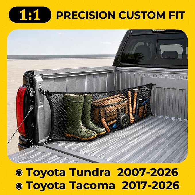 Side Cargo Net for Tundra& Tacoma 2007-2026, Tailgate-Free Side Access | Double Layer Truck Bed Side Cargo Net, Heavy Duty Oxford Cargo Organizer Storage Nets, Tool-Free Install for Camping& Trips