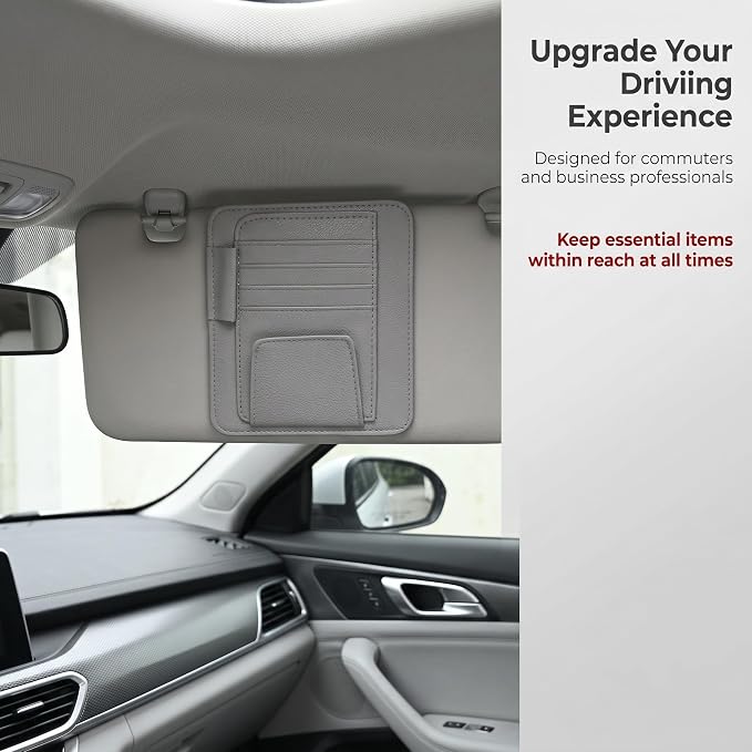 1 PC Car Sun Visor Organizer, Multifunctional Visor Storage with Card Slots and Pen Loop, for Sunglasses Documents and Cards, Universal for Most Cars, SUVs, Trucks (Gray)