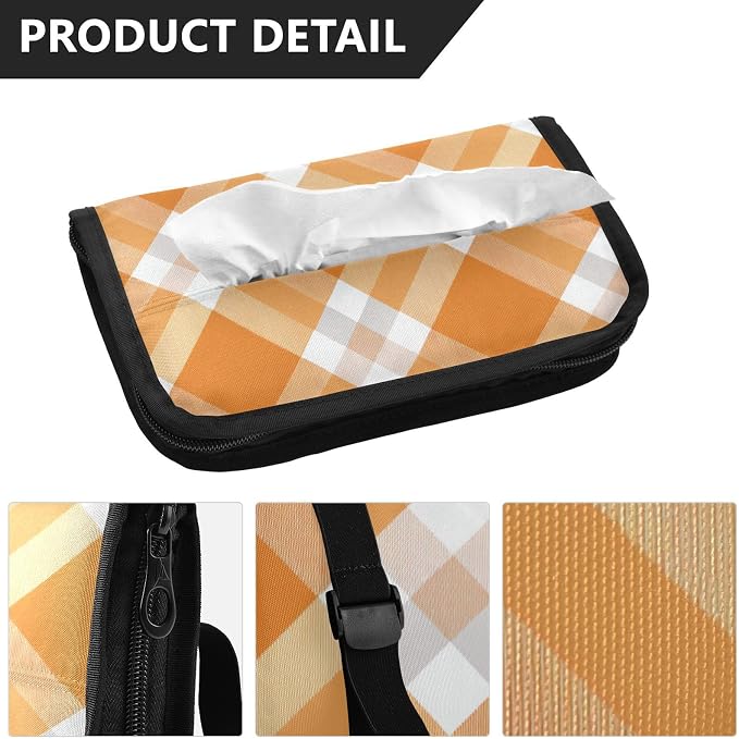 Orange and White Checkered Pattern Car Tissue Holder Durable Napkin Holder Hanging Tissue Holders Case Car Tissues Bag for Sun Visor Seat Back Universal Auto