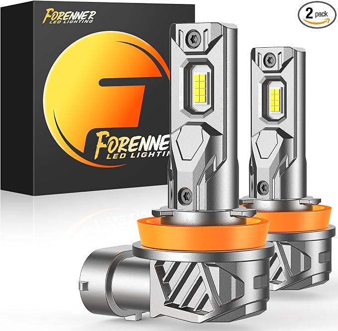 FORENNER H11/H9 Light Bulb, 800% Ultra Brightness 6500K Cool White, H8/H16 Tail Light Assemblies Real 1:1 Mini Size, 10-Year Long Lifespan, IP68 Waterproof, Plug and Play, Pack of 2