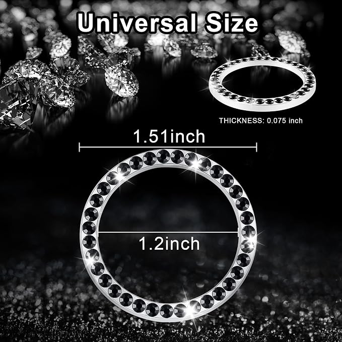 LivTee 2 PCS Crystal Rhinestone Car Engine Start Stop Decoration Ring, Bling Car Interior Accessories for Women, Push to Start Button Cover Sticker, Automotive Decals, Black
