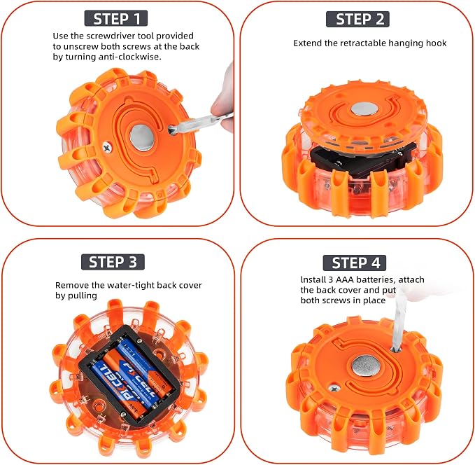 LED Road Flares roadside emergency car kit emergency road flares Kit with Magnetic Base for Vehicles & Boat | 9 Flash Modes(with Batteries) (3pack)