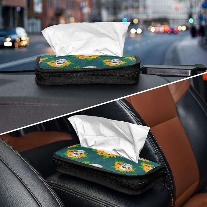 Skulls and Sunflowers Car Tissue Holder Car Visor Tissue Holder Sun Visor Tissue Box Hanging Napkin Case Holder for Car