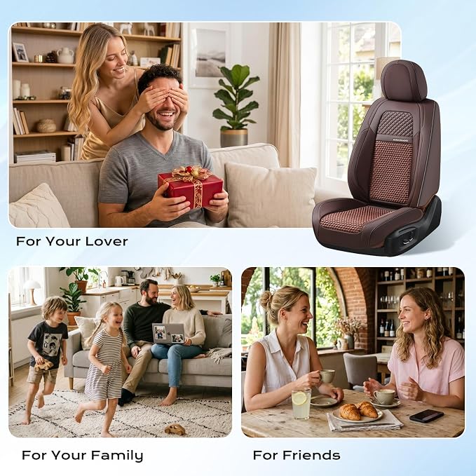 Coverado Car Seat Covers Full Set, 5 Seats Car Seat Protector, Universal Breathable Car Seat Covers Front Seats Back Seats, Car Seat Cushion Fit for Most Vehicles Brown