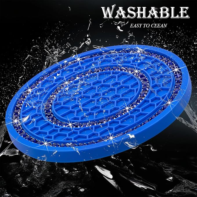 4PCS Bling Crystal Rhinestone Cup Holder Coaster, 2.75 inch Soft Silicone Anti-Slip Shockproof, Car Cup Holder Insert Coasters, Universal Car Interior Accessories for Women (Blue)