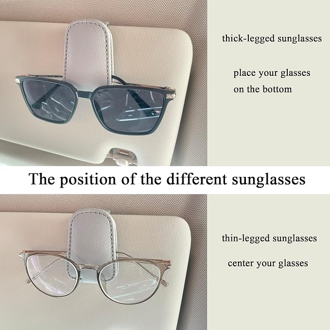 KIWEN 2 Packs Sunglasses Holders for Car Visor, Magnetic Leather Glasses Eyeglass Clip for Car, Ticket Card Clip Sunglasses Mount, Car Visor Accessories Gadgets (2, Beige)