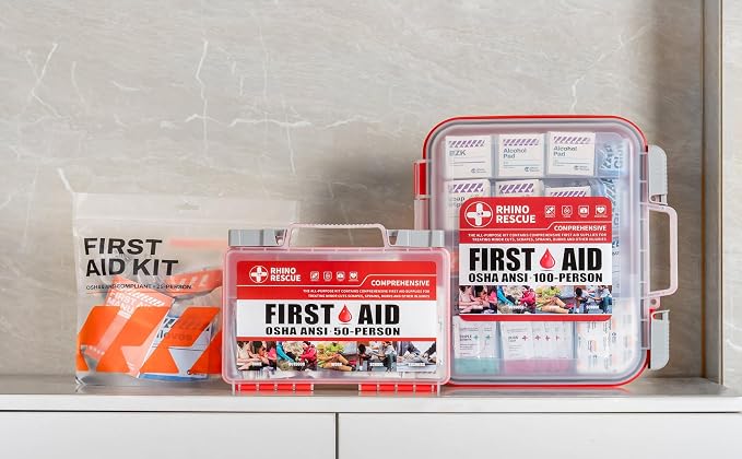 RHINO RESCUE 240pcs First Aid Kit Refill Supplies | Emergency Extra Replacement Kit, Restock Supply Pack, Self-Sealing Bag, HSA/FSA Approved