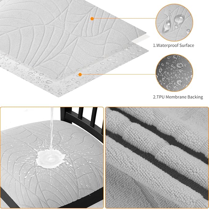 Fuloon Waterproof Chair Seat Covers 6 PCS, Stretch Cushion Covers Washable Dining Room Seat Slipcover Removable Kitchen Chair Protector (6, Light Grey)