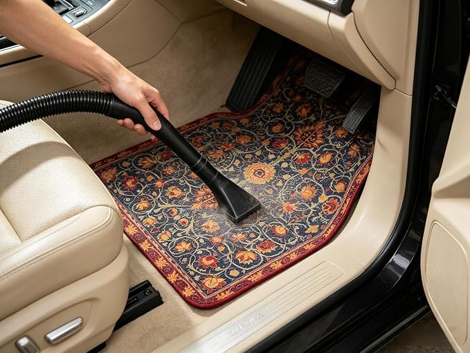Vintage Car Floor Mats-Non-Slip Rubber Backing,Front (26.8x17.3in) & Rear (13x17.3in) Set-Water Absorbing, Durable Automotive Floor Liners with Stylish Patterns