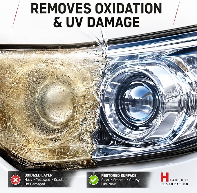Headlight Restoration Kit, Multifunctional Automotive Headlight Cleaner Oxidized and Yellowed Head Light Restoring Kit for All Vehicle Types (White)