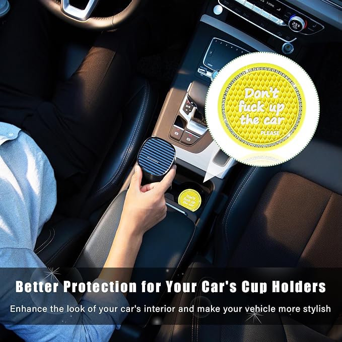 Ziciner 4 Pack Bling Car Cup Holder Coaster, 2.75 Inch Anti-Slip Auto Insert Cup Coaster, Crystal Car Drink Cup Mat Perfect for Women Girls, Universal Interior Decor Accessories (Yellow)