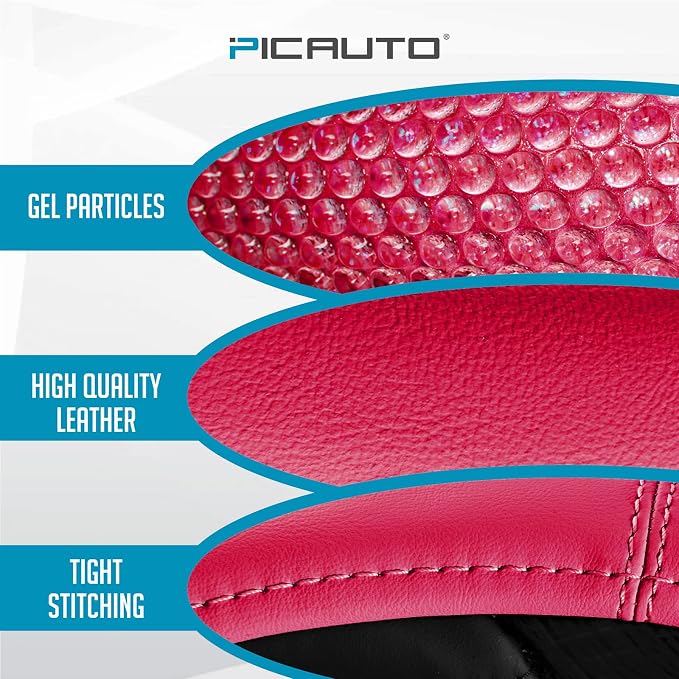 PIC AUTO Steering Wheel Cover, HotPink Leather, Fits 14.5-15.5 Inch Wheels | Universal Steering Wheel Cover with Anti-Slip Grip, Durable Car Interior Accessory, Fits Most Cars, SUVs, Trucks and Vans