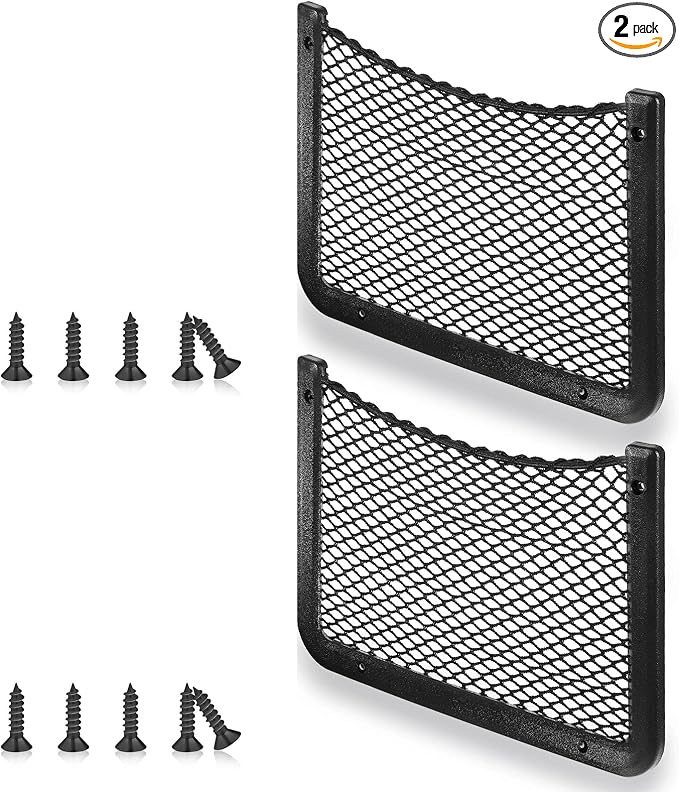 Frienda 2 Pcs Boat Storage Net Bag, ABS Plastic Car Framed Mesh Net Holder, Phone & Cargo Organizer with Screws for Auto, Rv, Boat, Pontoon, Truck Pocket Storage (12 x 8 Inch)