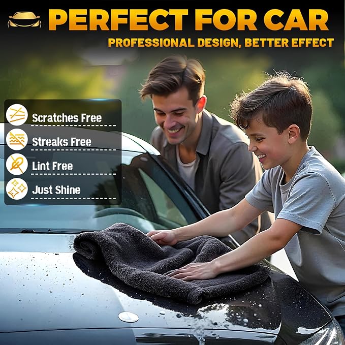 RBUGR Microfiber Towels for Cars, 2 Pack 1200GSM Car Drying Towel(24″x 36″), Dual Sided Drying Towels Car Detailing, Ultra Absorbent Car Cleaning Towel, No Streak, No Scratch, No Water Spots