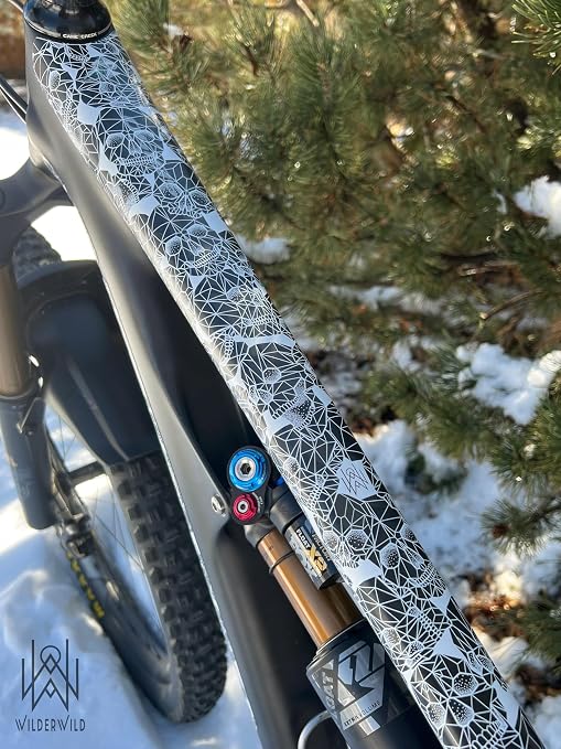 Bike Frame Protection Tape- High Impact Clear Vinyl Wrap Includes Tool (4”x72) Bicycle Frame Protector, Mountain Bike Frame Guard Chainstay Protector (Skulls)