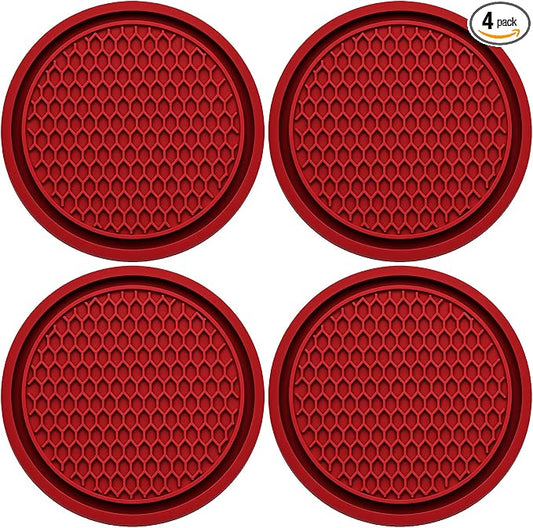 4PCS Car Cup Holder Coaster, Universal Auto Non-Slip Cup Holder Coaster, 2.75In Universal Non-Slip Recessed Car Interior Accessories (Red)