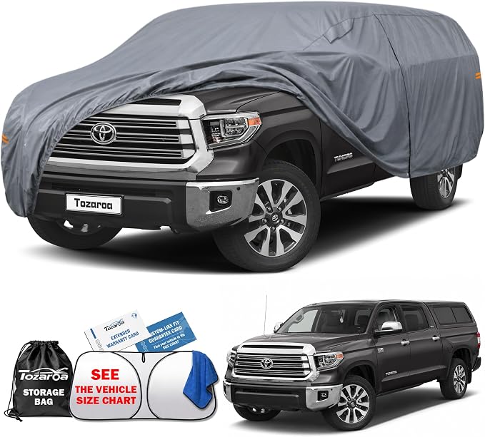 Truck Cover Waterproof All-Weather,Outdoor Full Exterior Pickup Covers Snow Cover for Truck Cover with Camper Shell Topper 211-228 inch,with Windshield Sun Shade,Size T3+ (See SizeChart)