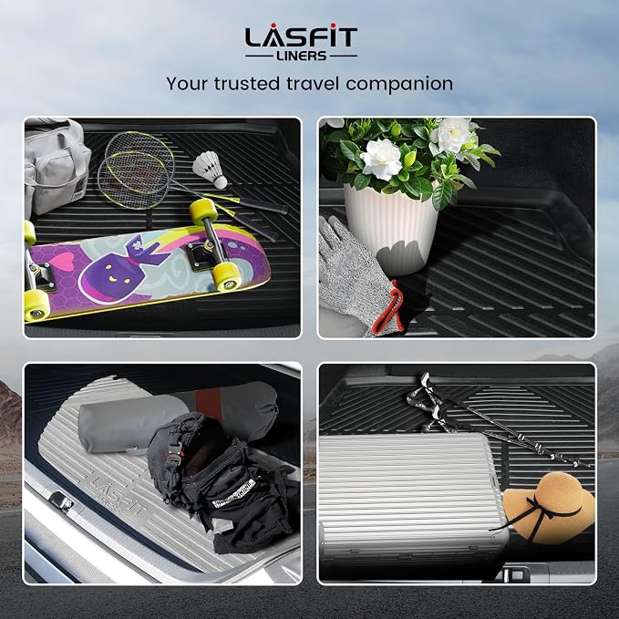 LASFIT Trunk Mat & Backrest Mats for 2022-2025 Mitsubishi Outlander (Not Fit PHEV or Sport Models), Custom Fit Full Coverage TPE All-Weather Cargo Liner for Mitsubishi Outlander Accessories, Black