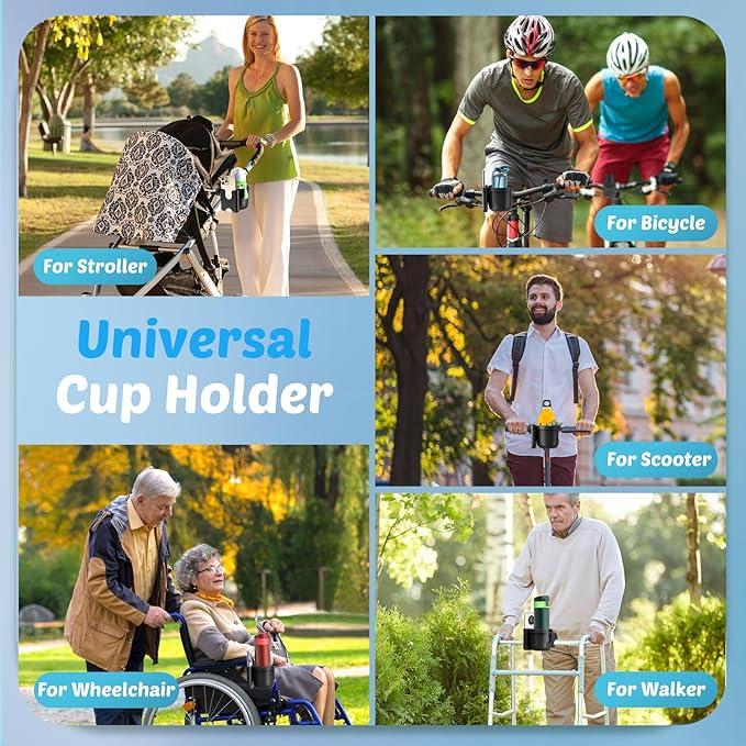 Cup Holder for Walker: Stroller Cup Holder Attachment with Phone Holder | Wheelchair & Stroller Accessories for Rollator, Bike, Scooter, Golf Cart, Baby Essentials, Christmas New Mom Seniors Gifts