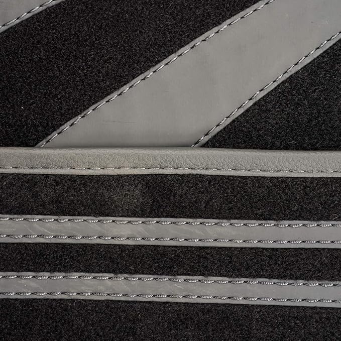 CAR PASS Carpet Car Floor Mats, Edge Leather Waterproof Car Mats with Double Stitch Line and Anti-Slip Backing Design, Fit 95% Automotive,SUVS,Sedan,Vans (Black and Gray)
