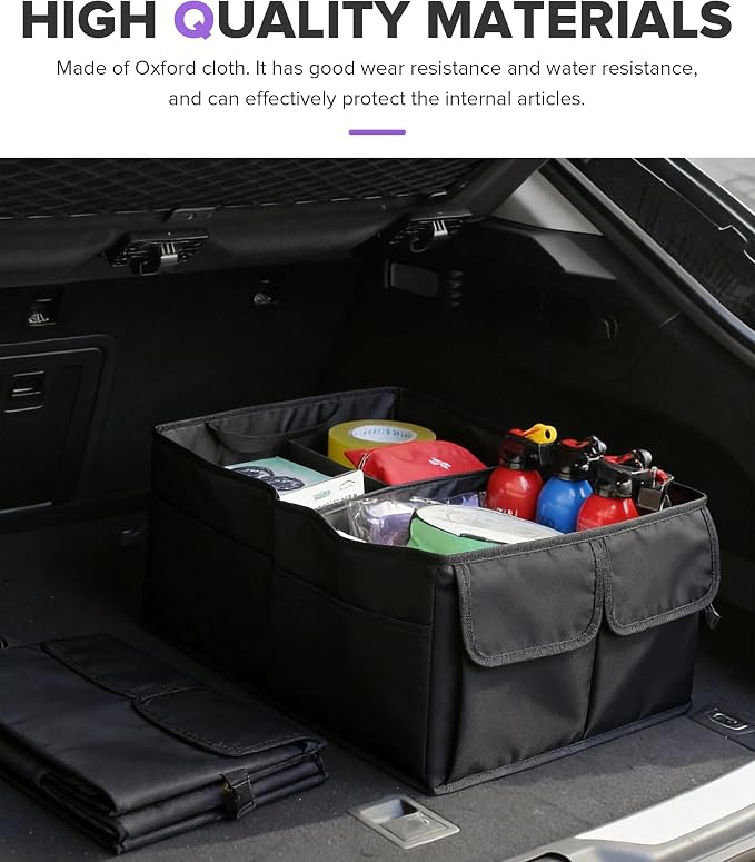 Car Trunk Organizer,Car Accessories Multi Compartment Automotive Storage Box,Waterproof Adjustable Vehicle Trunk Organizers,Suitable for Most Cars,SUV,Sedan,Trucks,Minivan (Black)