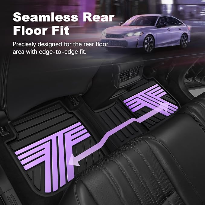 Rubber Floor Mats for Honda Civic Sedan Hatchback Si 2022-2026 | Include Sport but Not for Hybrid, All Weather Car Floor Liners for Acura Integra 2023-2026, 1st & 2nd Row, Black & Purple