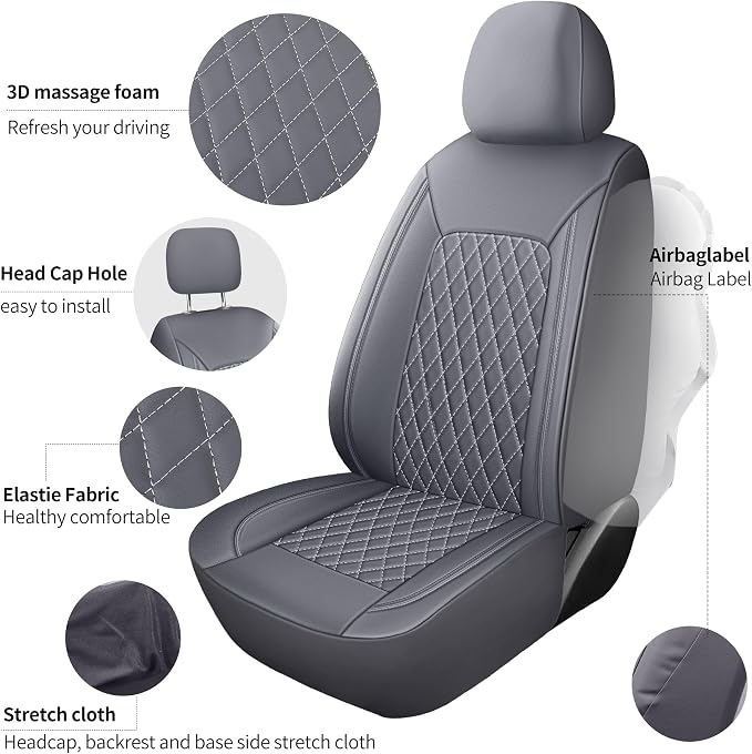HChengkikz Faux Leather Front Car Seat Covers, 2 Pack Seat Protectors | Easy to Install Auto Interior Accessories Universal Fit for Sedans, SUVs, Trucks, Vans