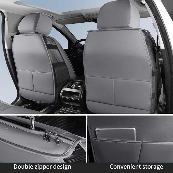 HChengkikz Car Seat Cover, Faux Leather, Waterproof (Gray) | Breathable, Airbag Compatible, Easy Maintenance, Universal Fit for Most Sedans SUVs Pick-ups Trucks