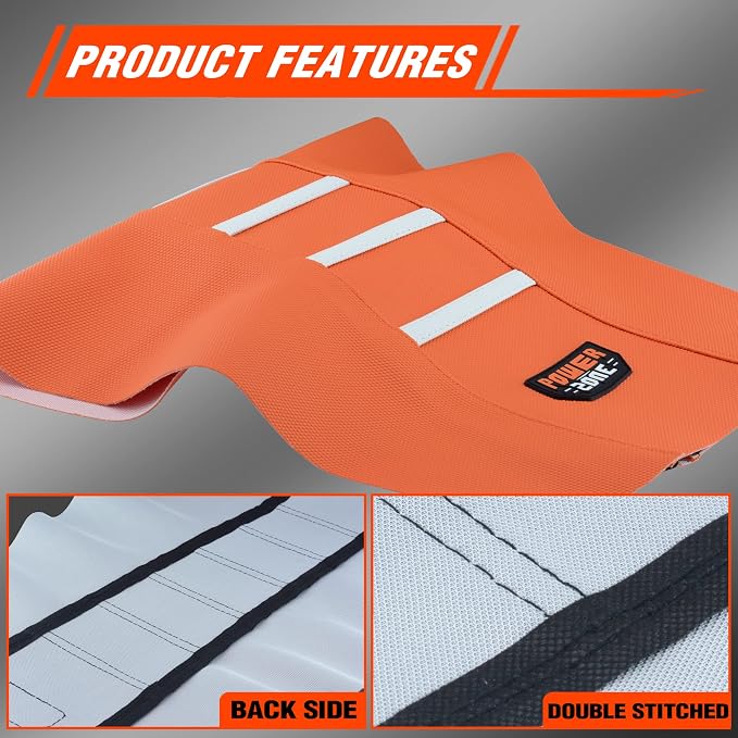 Dirt Bike Seat Cover - White Stripe Universial Seat Cover for Dirt Bike - Motorcycle Motorcross Enduro Seat Covers (Orange)
