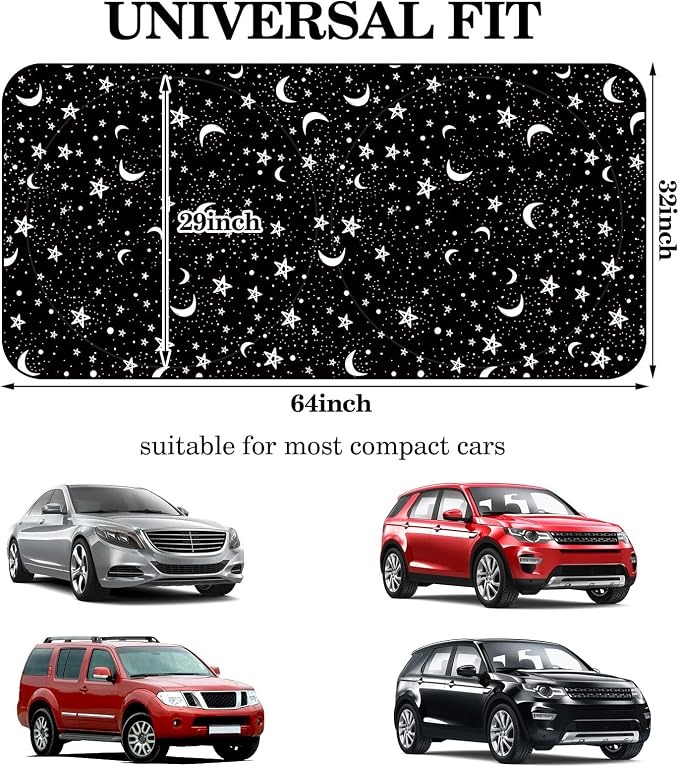 Woanger Windshield Sun Shade Foldable Car Front Window Covers for Car Accessories Sun Heat UV Rays Visor Protector Protection for Universal Cars SUV Truck (Moon Star)