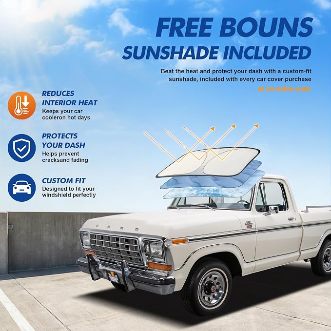 Truck Cover Waterproof All-Weather,Outdoor Pickup Covers(Length 211-220 inch) with Windshield Sun Shade Universal Fit Tacoma, Tundra, F-150, RAM 1500 etc,Size T2 (See Size Chart)