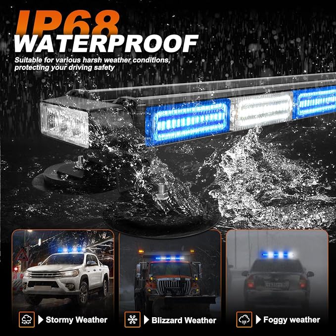 ASPL 26inch 126 LED Rooftop Emergency Strobe Lights Bar Double Side Flashing Safety Warning Traffic Advisor Light Bar Hazard Snow Plow Light for Trucks Vehicles Construction Tow Pickup(Blue/White)