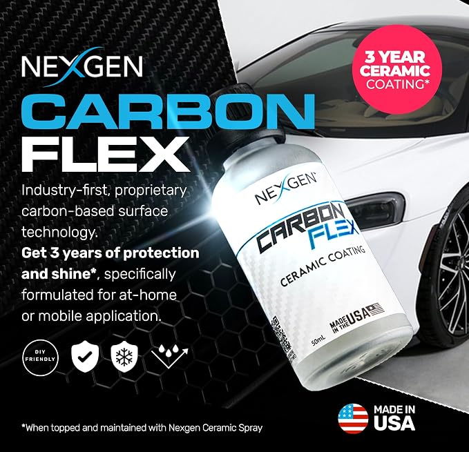 Nexgen Carbon Flex – Ceramic Coating Up to 3-Year - Professional Grade Nano Ceramic Coating for Cars - SIO2 Protection, UV & Chemical Resistant, High Gloss Finish for Paint and Glass - 50ml